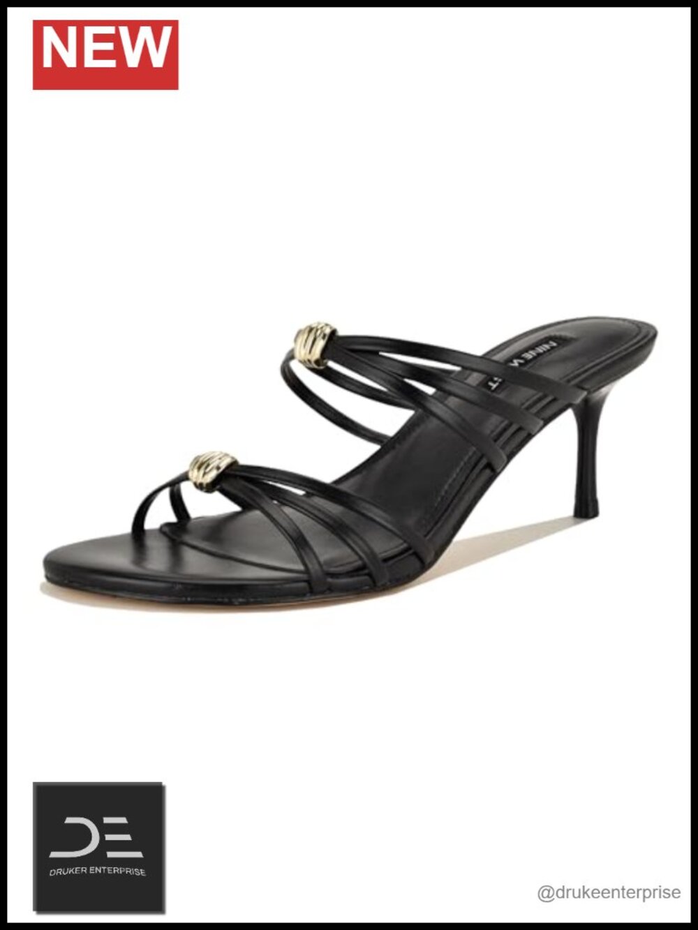 Nine West Grece Strappy Gold Embellished Faux Leather Heeled Sandals